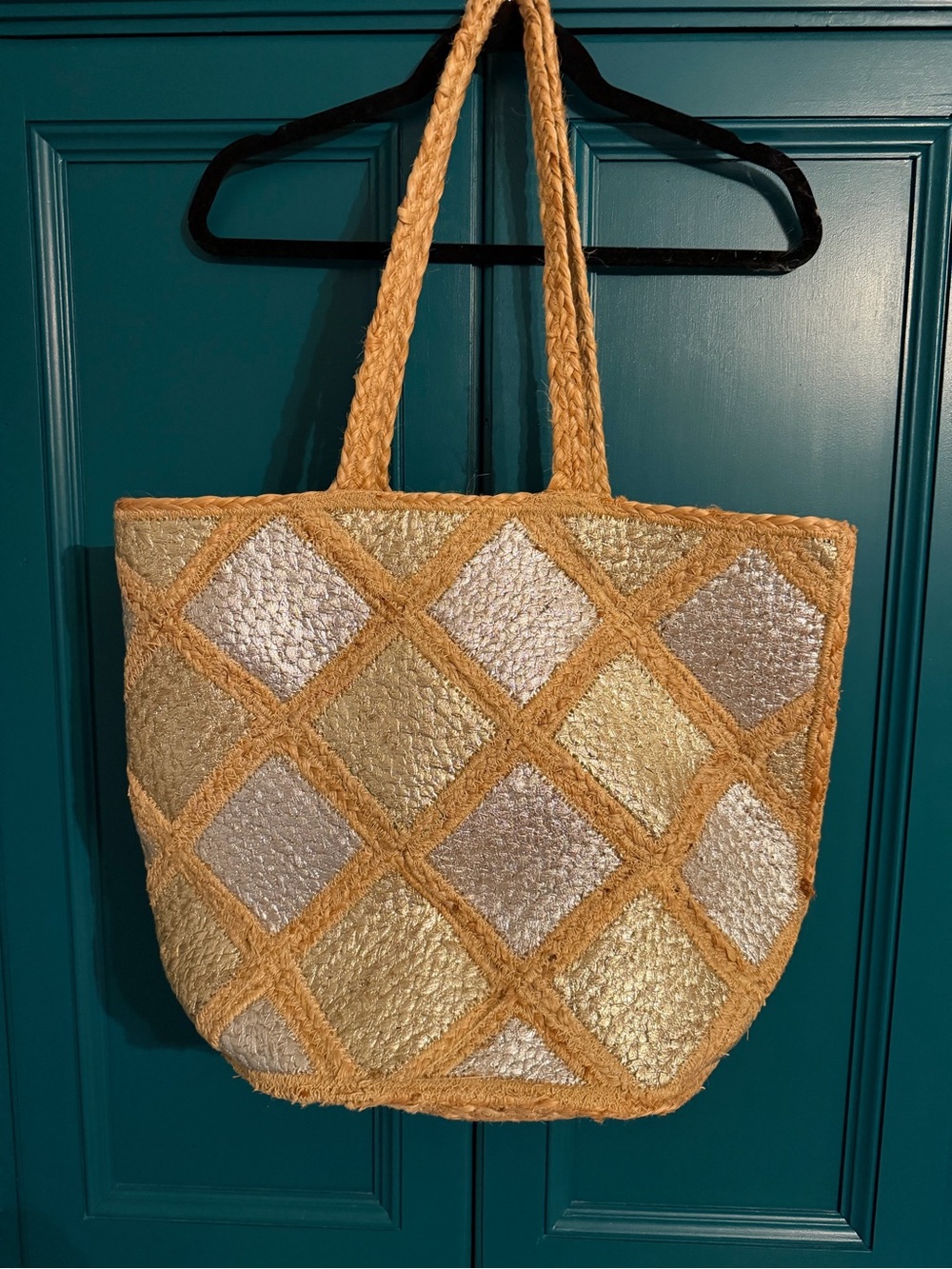 UNIQUE BOHO METALLIC HEMP WOVEN SHOULDER BAG TOTE | BEACH • RESORT • TRAVEL